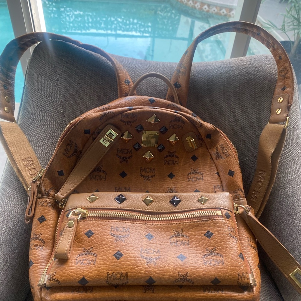 Mcm Brown Backpack With Iconic Monogram And Gold … - image 1
